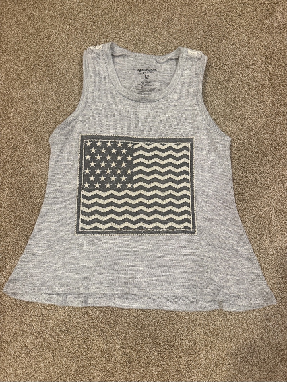 AZ Jean Co. Gray Jersey Knit Embroidered Girls' American Flag Tank Top